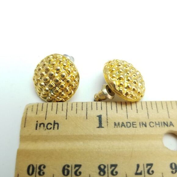 Vintage Textured Gold Tone Dome Stud Earrings, Simple Retro Design - Picture 4 of 6